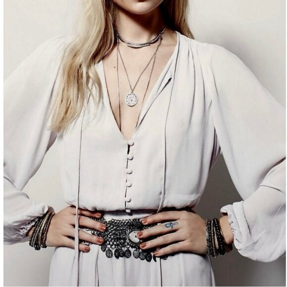 Free People Endless Summer Gray Lavender Belted Maxi Dress Size Small Boho Chic - Picture 3 of 12